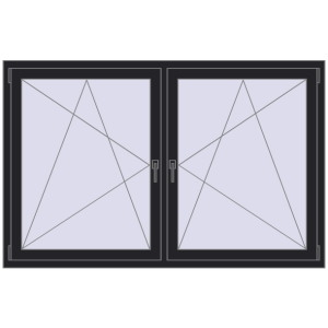 Plastic window 1770x1145 mm Dwuskrzydłowe. View from inside Buy Tilt-and-Turn 1770x1145 mm REHAU ENERGY-SAVING SYNEGO MD BLACK_ULTI-MATT two-sided