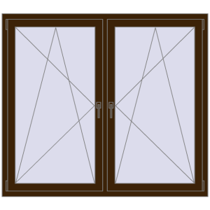 Okno plastikowe 1560x1400 mm Dwuskrzydłowe. Widok od środka Zamów teraz Okna skrzydłowe 1560x1400 mm REHAU ENERGY-SAVING SYNEGO MD DARK_OAK dwustronny