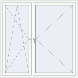 Okno plastikowe 1700x1700 mm Dwuskrzydłowe. Widok od środka Zamów teraz Okna skrzydłowe 1700x1700 mm REHAU ENERGY-SAVING SYNEGO MD RAL 9016 Traffic white dwustronny