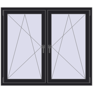 Okno plastikowe 1395x1190 mm Dwuskrzydłowe. Widok od środka Zamów teraz Okna skrzydłowe 1395x1190 mm REHAU ENERGY-SAVING SYNEGO MD BLACK_ULTI-MATT dwustronny