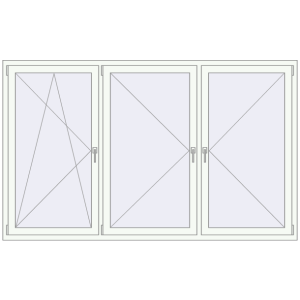 Okno plastikowe 2350x1435 mm Trójskrzydłowy. Widok od środka Zamów teraz Okna skrzydłowe 2350x1435 mm REHAU ARTEVO RAL 9016 Traffic white dwustronny