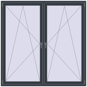 Okno plastikowe 1800x1800 mm Dwuskrzydłowe. Widok od środka Zamów teraz Okna skrzydłowe 1800x1800 mm REHAU OPTIMUM EURO-DESIGN 70 ANTHRACITE_GREY_STRUKTURAL dwustronny
