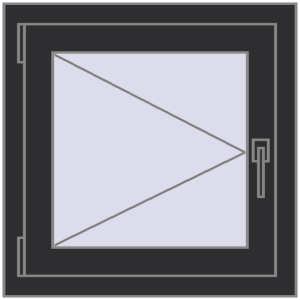 Plastic window 600x600 mm Single-leaf. View from inside Buy Tilt-and-Turn 600x600 mm REHAU OPTIMUM EURO-DESIGN 70 ANTHRACITE_GREY_GLATT two-sided