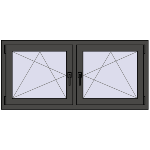 Okno plastikowe 1410x635 mm Dwuskrzydłowe. Widok od środka Zamów teraz Okna skrzydłowe 1410x635 mm REHAU ENERGY-SAVING SYNEGO MD BASALT_GREY dwustronny