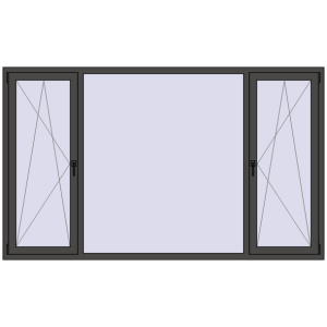 Okno plastikowe 2500x1500 mm Trójskrzydłowy. Widok od środka Zamów teraz Okna skrzydłowe 2500x1500 mm REHAU ENERGY-SAVING SYNEGO MD BASALT_GREY dwustronny