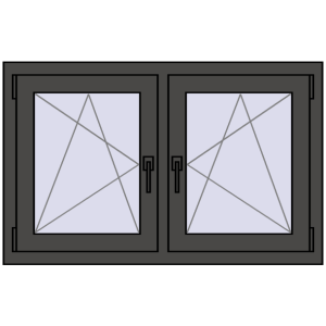 Okno plastikowe 1065x650 mm Dwuskrzydłowe. Widok od środka Zamów teraz Okna skrzydłowe 1065x650 mm REHAU ENERGY-SAVING SYNEGO MD BASALT_GREY dwustronny