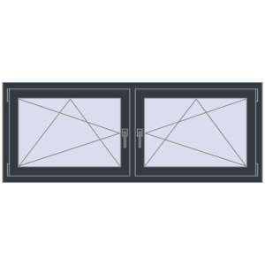 Okno plastikowe 1680x635 mm Dwuskrzydłowe. Widok od środka Zamów teraz Okna skrzydłowe 1680x635 mm REHAU ENERGY-SAVING SYNEGO MD ANTHRACITE_GREY_STRUKTURAL dwustronny