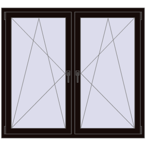 Okno plastikowe 1455x1325 mm Dwuskrzydłowe. Widok od środka Zamów teraz Okna skrzydłowe 1455x1325 mm REHAU ENERGY-SAVING SYNEGO MD BLACK_BROWN dwustronny