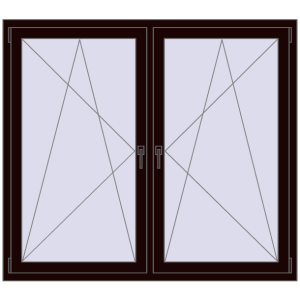 Okno plastikowe 1575x1400 mm Dwuskrzydłowe. Widok od środka Zamów teraz Okna skrzydłowe 1575x1400 mm REHAU ENERGY-SAVING SYNEGO MD CHOCOLATE_BROWN dwustronny