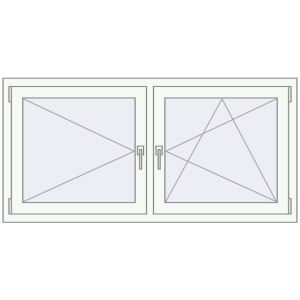 Okno plastikowe 1490x730 mm Dwuskrzydłowe. Widok od środka Zamów teraz Okna skrzydłowe 1490x730 mm REHAU OPTIMUM EURO-DESIGN 70 RAL 9016 Traffic white dwustronny
