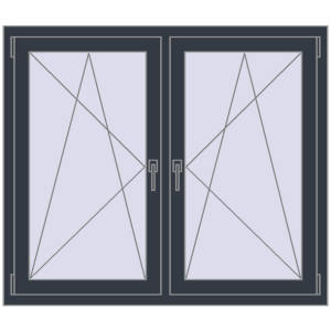 Okno plastikowe 1320x1085 mm Dwuskrzydłowe. Widok od środka Zamów teraz Okna skrzydłowe 1320x1085 mm REHAU ENERGY-SAVING SYNEGO MD ANTHRACITE_GREY_STRUKTURAL dwustronny