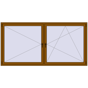 Plastic window 2500x1250 mm Double-leaf. View from inside Buy Tilt-and-Turn 2500x1250 mm REHAU OPTIMUM EURO-DESIGN 70 GOLDEN OAK two-sided