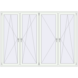 Aluminum window 2500x1800 mm Four-leaf. View from inside Buy Tilt-and-Turn 2500x1800 mm ALU STANDARD 72 RAL 9016 Traffic white two-sided