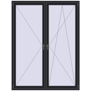 Okno plastikowe 1600x2100 mm Dwuskrzydłowe. Widok od środka Zamów teraz Okna skrzydłowe 1600x2100 mm REHAU BRILLANT DESIGN BLACK_ULTI-MATT dwustronny