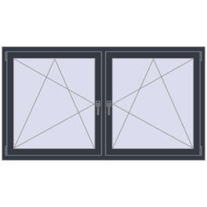 Plastic window 1770x995 mm Double-leaf. View from inside Buy Tilt-and-Turn 1770x995 mm REHAU ENERGY-SAVING SYNEGO MD ANTHRACITE_GREY_STRUKTURAL two-sided