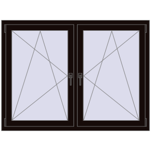 Okno plastikowe 1470x1085 mm Dwuskrzydłowe. Widok od środka Zamów teraz Okna skrzydłowe 1470x1085 mm REHAU ENERGY-SAVING SYNEGO MD BLACK_BROWN dwustronny