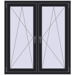 Okno plastikowe 1215x1295 mm Dwuskrzydłowe. Widok od środka Zamów teraz Okna skrzydłowe 1215x1295 mm REHAU ENERGY-SAVING SYNEGO MD BLACK_ULTI-MATT dwustronny