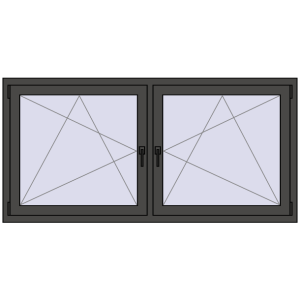 Plastic window 1800x860 mm Double-leaf. View from inside Buy Tilt-and-Turn 1800x860 mm REHAU ENERGY-SAVING SYNEGO MD BASALT_GREY two-sided