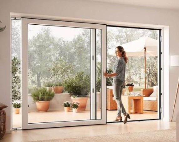 Aluminum sliding door with warm profile