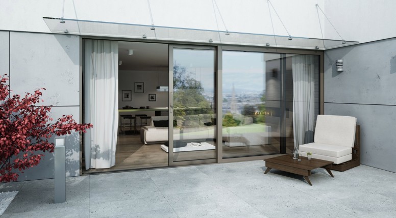 Sliding aluminum doors to the terrace