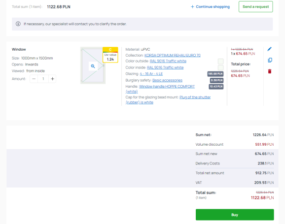 calculating the price of a window - adding to the cart