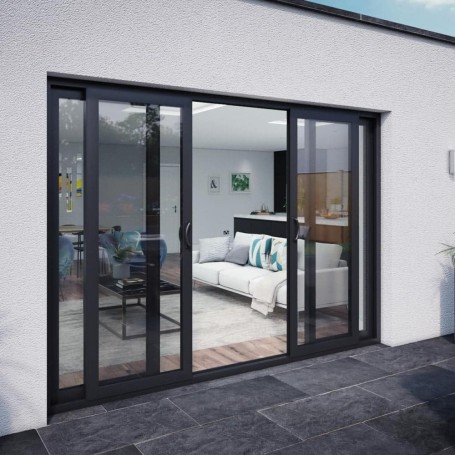 Aluminum sliding door with warm profile