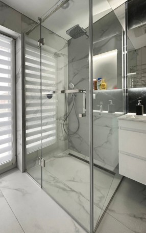 Shower system with hinged door