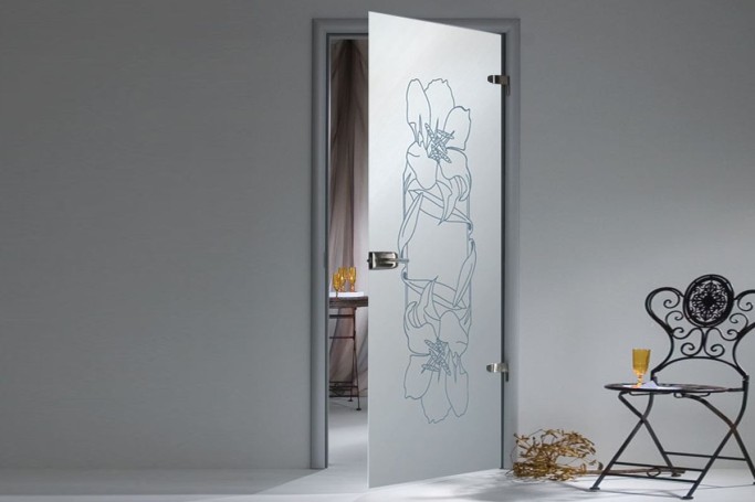 Interior glass doors with a pattern